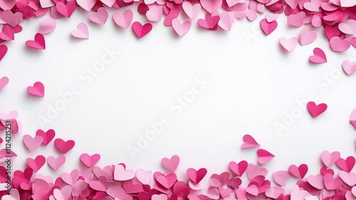 Valentine's Day background with a pink hearts border on white paper