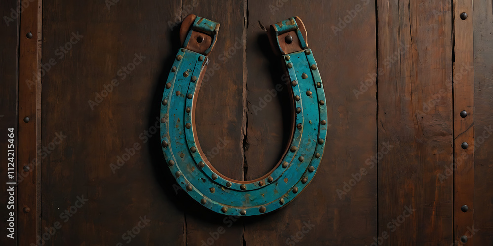 A vibrant wall-mounted horseshoe, with a rustic texture, representing protection and good fortune, isolated on a plain background. A vibrant wall-mounted horseshoe, with a rustic texture, representing protection and good fortune, isolated on a plain background.