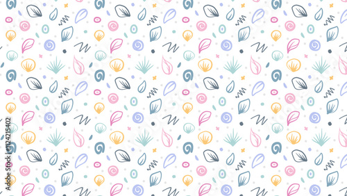 Flat floral brush line hand drawn pattern background design