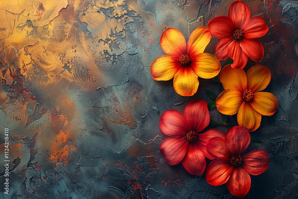 Elegant floral wallpaper design featuring light blue flowers and warm earth tones