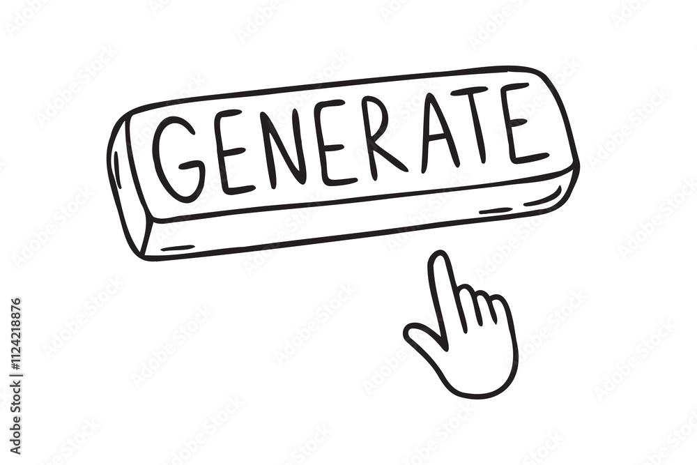 Generation button with hand icon. Generation button outline doodle hand drawn drawing. content generation button using AI. Button The user interface tool for creating artificial intelligence Generation button with hand icon. Generation button outline doodle hand drawn drawing. content generation button using AI. Button The user interface tool for creating artificial intelligence