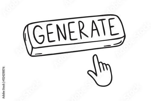 Generation button with hand icon. Generation button outline doodle hand drawn drawing. content generation button using AI. Button The user interface tool for creating artificial intelligence