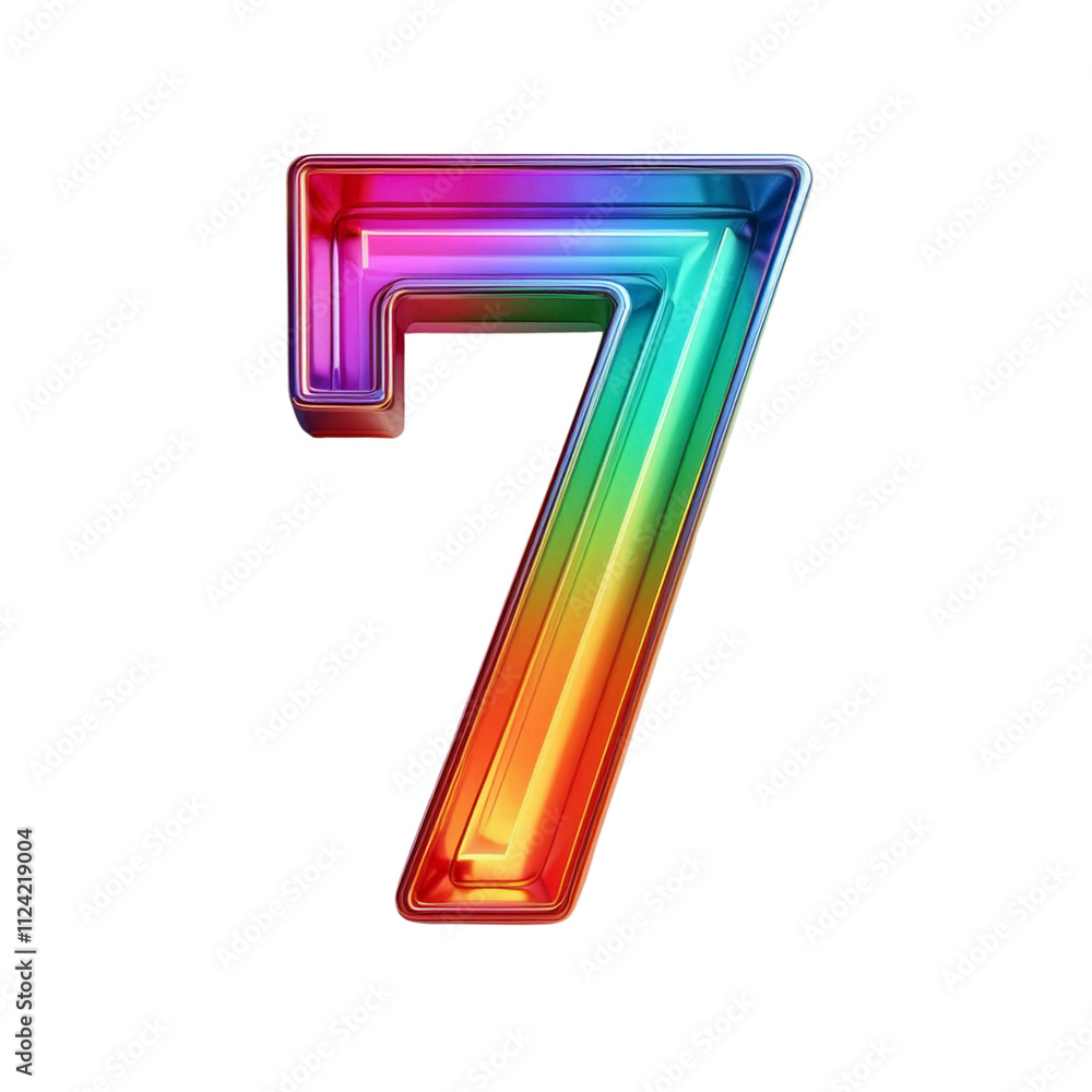 A vibrant and colorful number 7 with a glossy, metallic finish. Perfect for adding a modern and dynamic touch to your designs A vibrant and colorful number 7 with a glossy, metallic finish. Perfect for adding a modern and dynamic touch to your designs