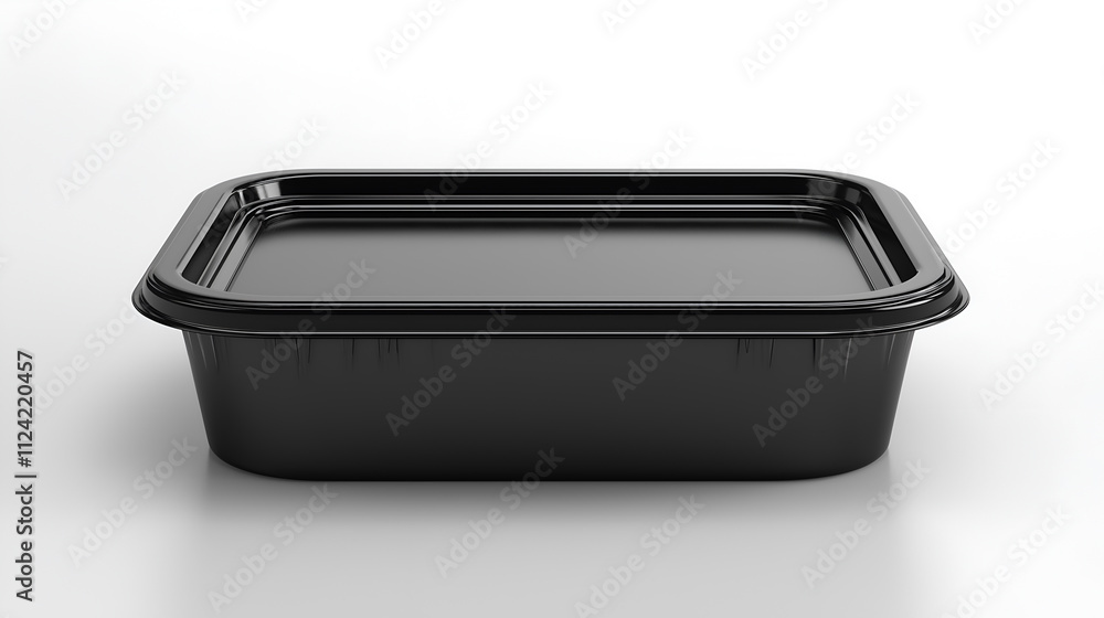 Mock up of a black food delivery container, isolated on a white background, copy space for text Mock up of a black food delivery container, isolated on a white background, copy space for text