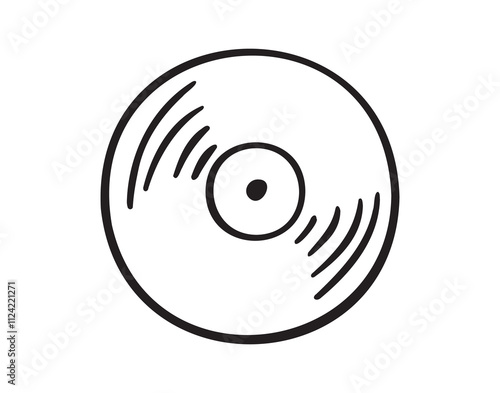 Vinyl gramophone record doodle hand drawn icon. Vinyl gramophone record single element for design, symbol, music. Clipart drawing 