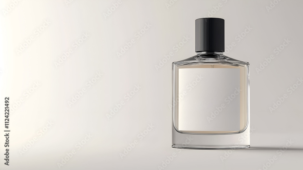 Mock up of a perfume bottle with a blank label, isolated on a white background, copy space for text Mock up of a perfume bottle with a blank label, isolated on a white background, copy space for text