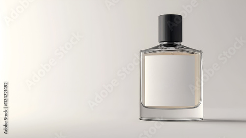 Mock up of a perfume bottle with a blank label, isolated on a white background, copy space for text