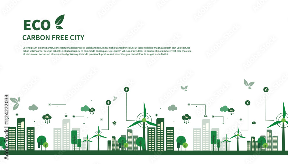 Obraz premium net zero carbon free ecology city landscape, solar energy electric vehicle charging, EGS
