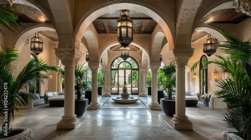 Elegant arches radiating a soft glow  set in a peaceful interior with ornate details and a calming atmosphere
