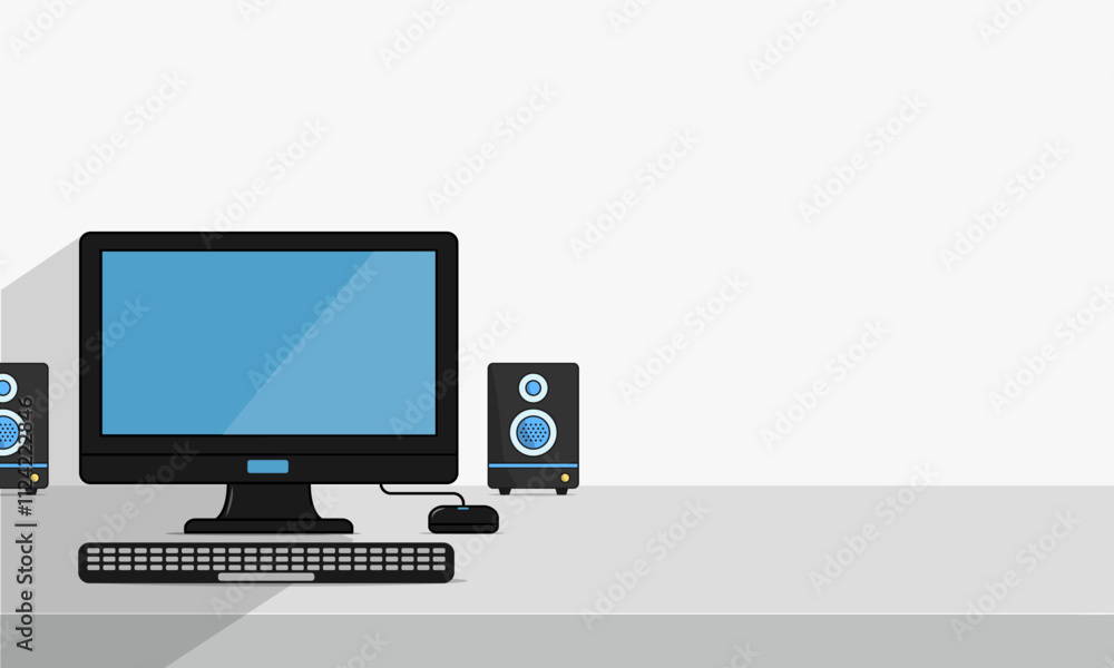 Modern pc mockup with text space background on blue white and orange background. computer mockup for ui ux app and website presentation.Stock Vector. Modern pc mockup with text space background on blue white and orange background. computer mockup for ui ux app and website presentation.Stock Vector.