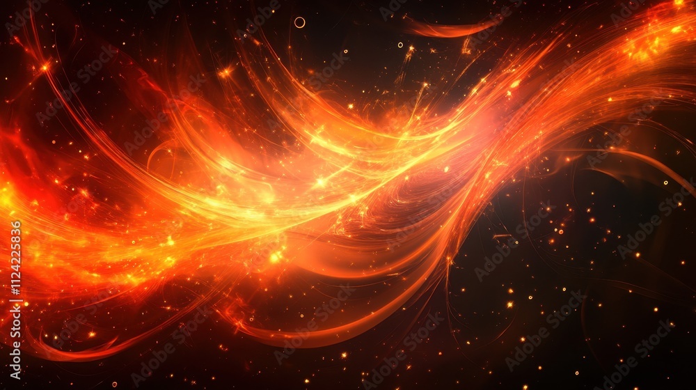 Abstract fire sparks scattering over a dark background, glowing in vibrant orange and red, adding intensity to the scene Abstract fire sparks scattering over a dark background, glowing in vibrant orange and red, adding intensity to the scene