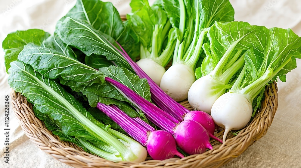 A minimalist arrangement featuring a woven basket filled with fresh vegetables displayed against a soft beige textured linen background, highlighting the organic aesthetic. Product photography with A minimalist arrangement featuring a woven basket filled with fresh vegetables displayed against a soft beige textured linen background, highlighting the organic aesthetic. Product photography with