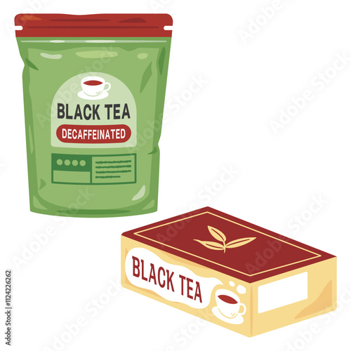 パック入りと紙箱入りの紅茶のティーバッグセット