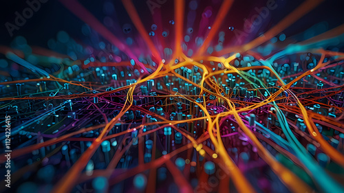 Abstract Network: A mesmerizing abstract network with glowing lines and nodes, representing the interconnectedness of information, technology, and human interaction.