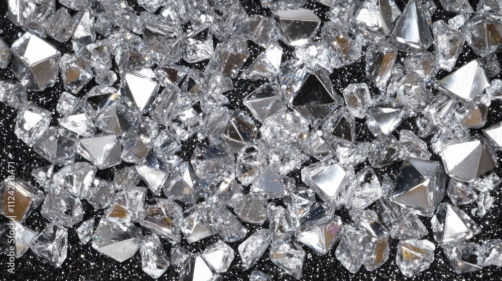 custom made wallpaper toronto digitalShattered Crystals Gleam: Sparkling Silver Fragments on Black Glitter, Reflective Surfaces, Geometric Shapes, Luxurious Texture, Decorative Elements, Shimmering Effect,  Facetted Gems