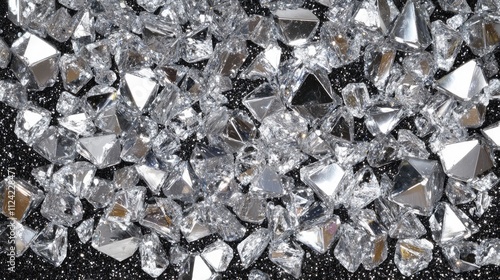 Wallpaper Mural Shattered Crystals Gleam: Sparkling Silver Fragments on Black Glitter, Reflective Surfaces, Geometric Shapes, Luxurious Texture, Decorative Elements, Shimmering Effect,  Facetted Gems Torontodigital.ca