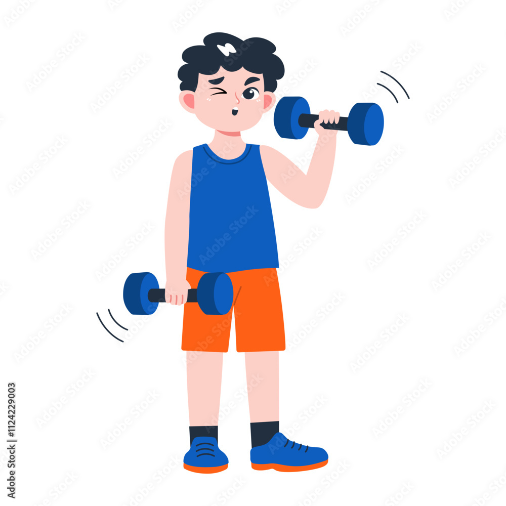 Boy Lifting a Barbell Illustration Boy Lifting a Barbell Illustration