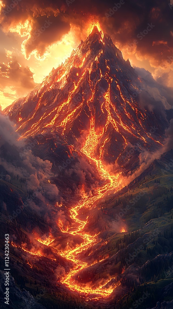 Volcano Erupts Lava Flows Down Mountainside Volcano Erupts Lava Flows Down Mountainside