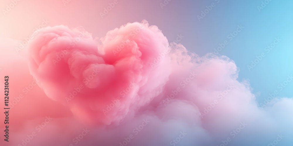 Heart-Shaped Cloud in Soft Pink and Blue Sky Background Heart-Shaped Cloud in Soft Pink and Blue Sky Background
