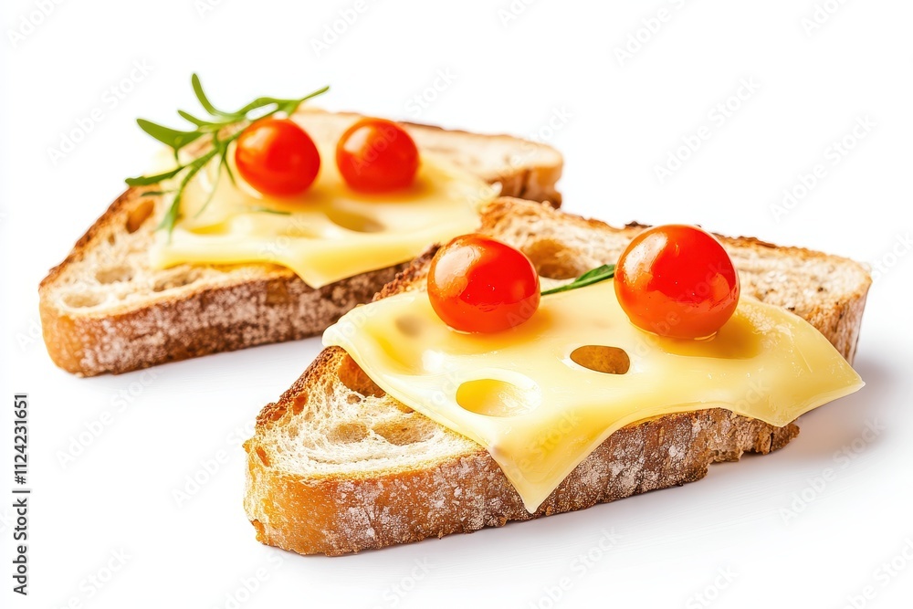 Cheese and cherry tomato toast sandwich on white background Cheese and cherry tomato toast sandwich on white background