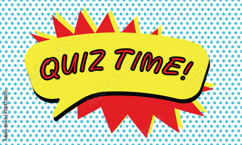 Quiz Time comix strip on doted background. Vector illustration