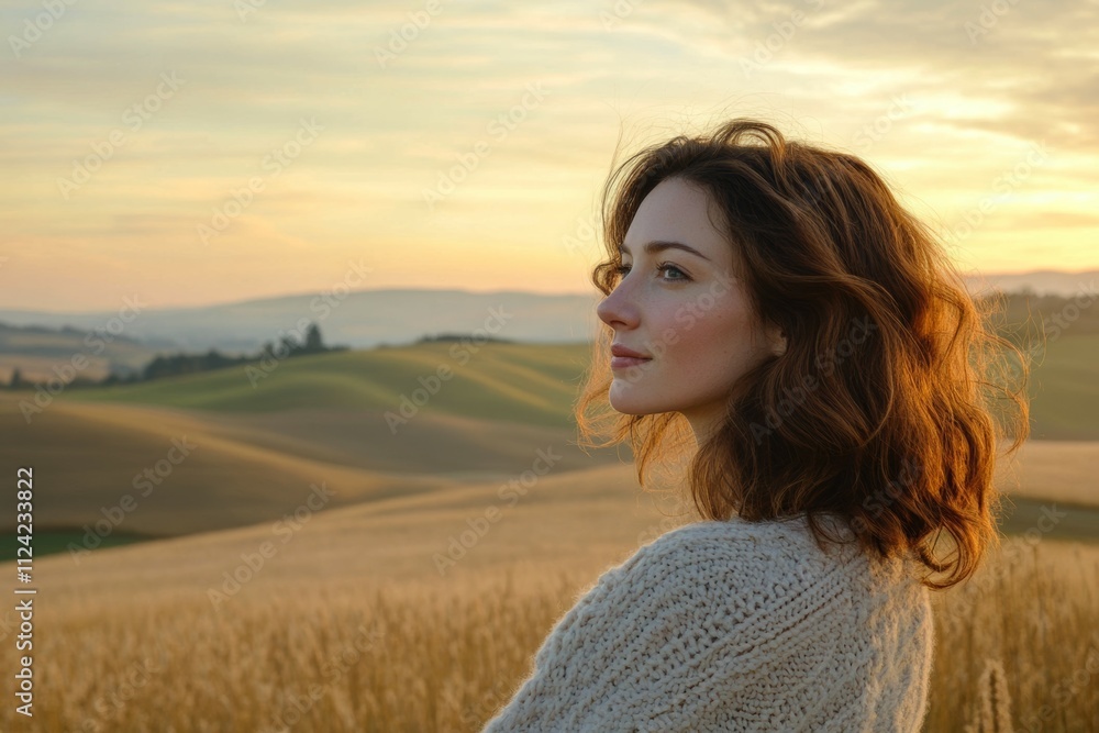 Woman in a Serene Countryside at Sunset
Woman in a Serene Countryside at Sunset
