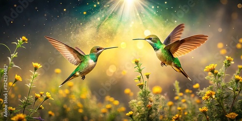 Hummingbirds in a Vibrant Floral Scene