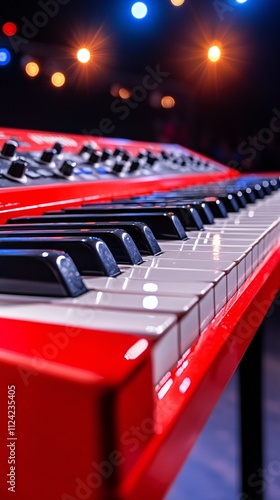 Live music performance on a red keyboard concert venue close-up shot nighttime artistic perspective musical expression photo