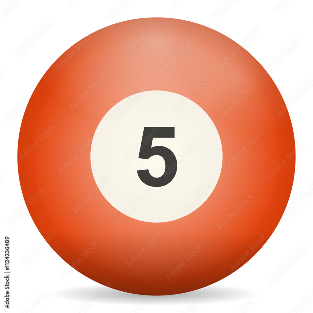 Close-up of a billiard ball, number five, orange color Close-up of a billiard ball, number five, orange color