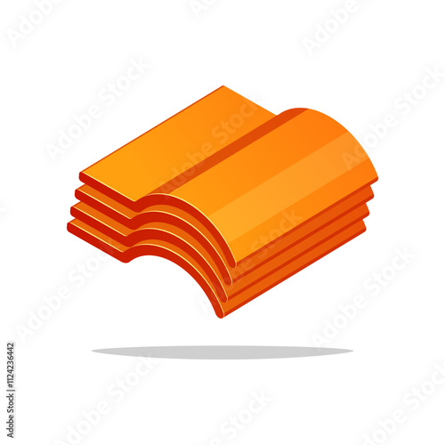 Pile of roof tiles vector isolated on white background.