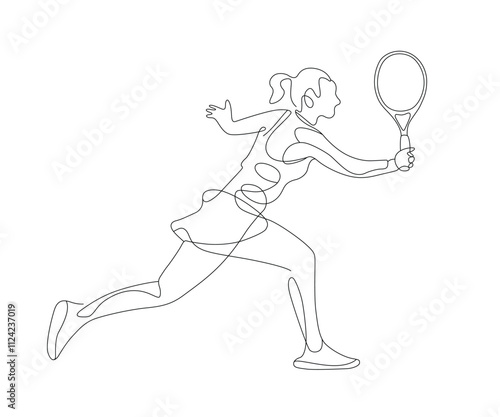 Woman tennis player line art vector illustration