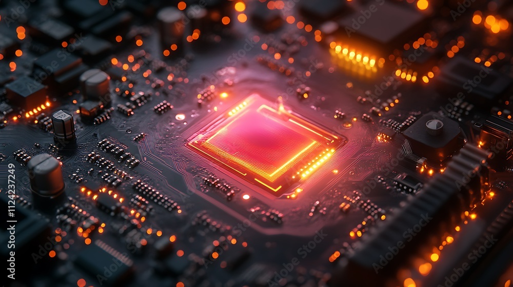Obraz premium Glowing CPU on circuit board.