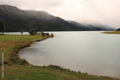 Regentag im Oberengadin; Blick über den Silvaplanersee photo