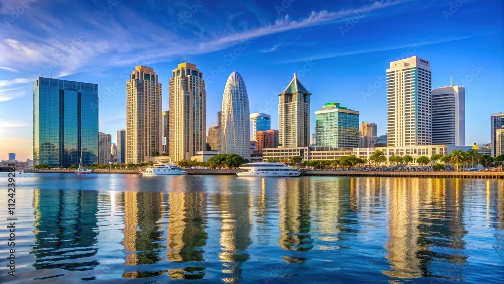 Obraz premium Skyline of San Diego, California with modern skyscrapers and waterfront views, San Diego, California, skyline