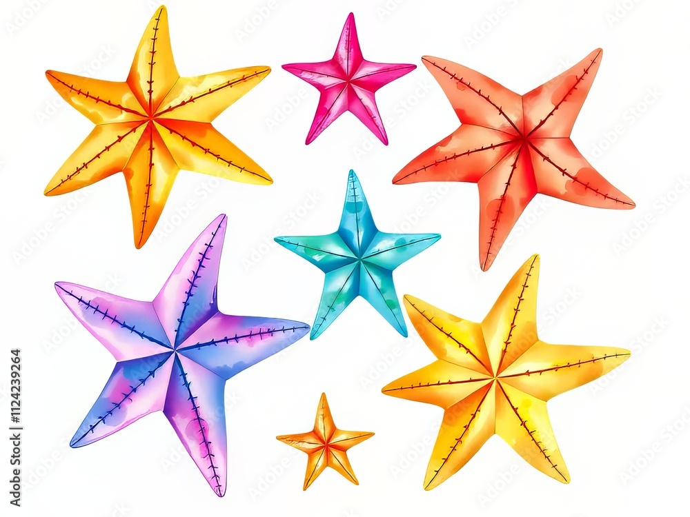 Obraz premium Colorful Starfish Watercolor Illustrations - Vibrant Sea Animals