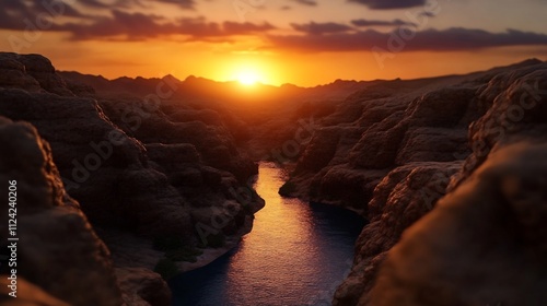 Canyon river sunset, dramatic landscape.