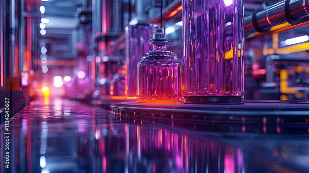 Perfume Bottles Moving On A Conveyor Belt In Factory Perfume Bottles Moving On A Conveyor Belt In Factory