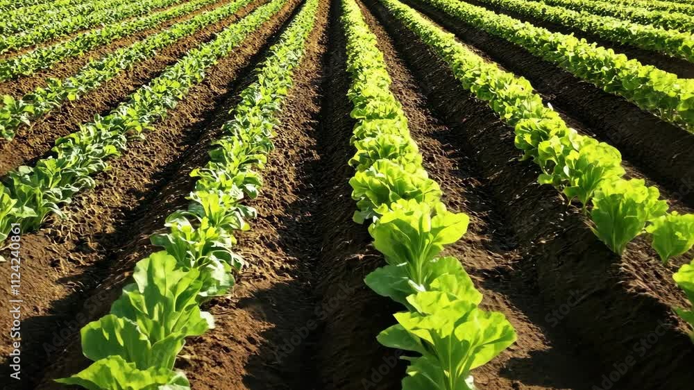 Lush Green Lettuce Field Rows Agriculture Farming Organic Growing Lush Green Lettuce Field Rows Agriculture Farming Organic Growing