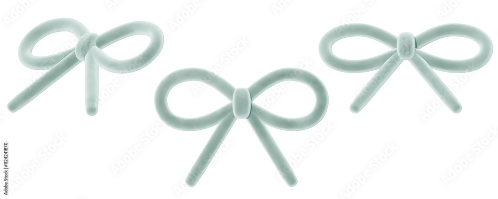 a collection of 3d cute musted ice blue ribbons or bows on an isolated background, fun-loving bow design emlements a collection of 3d cute musted ice blue ribbons or bows on an isolated background, fun-loving bow design emlements