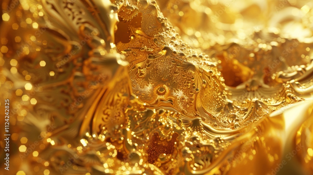 Detailed close-up of opulent gold texture featuring beautiful patterns and exquisite designs, emphasizing richness and artistry Detailed close-up of opulent gold texture featuring beautiful patterns and exquisite designs, emphasizing richness and artistry