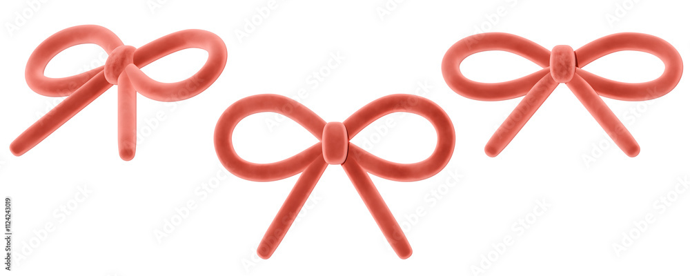 a collection of 3d cute bright red ribbons or bows on an isolated background, fun-loving bow design emlements a collection of 3d cute bright red ribbons or bows on an isolated background, fun-loving bow design emlements