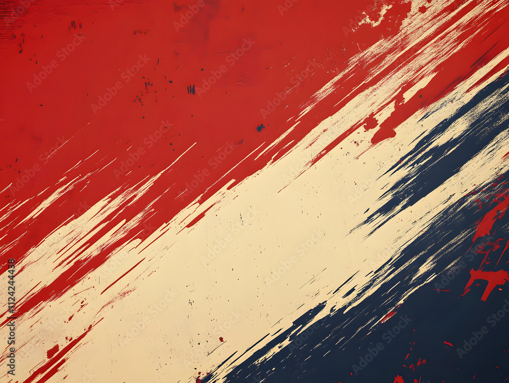 Abstract artwork featuring bold red, white, and blue brush strokes. Abstract artwork featuring bold red, white, and blue brush strokes.