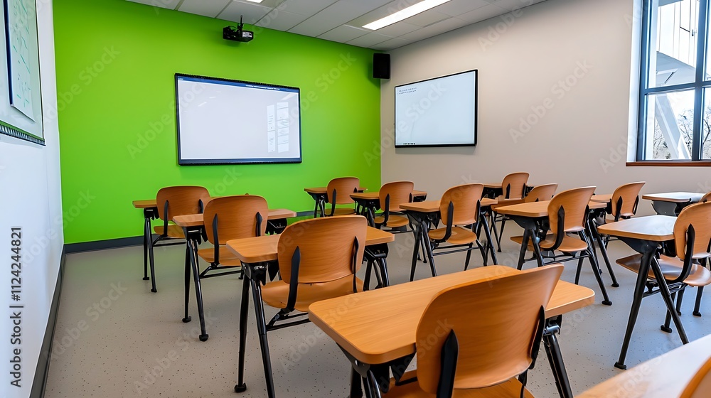 Modern Classroom Empty Desks Interactive Whiteboards Education Technology Modern Classroom Empty Desks Interactive Whiteboards Education Technology