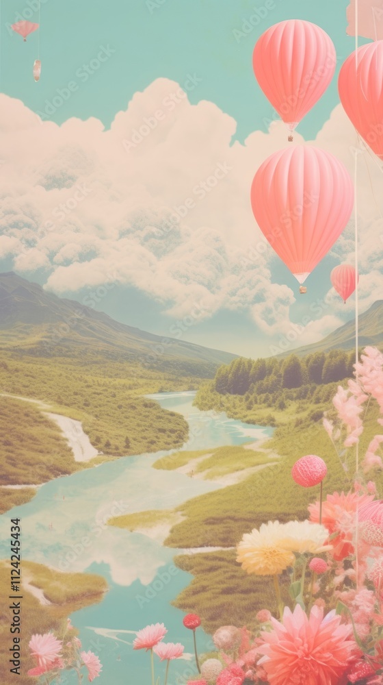 Obraz premium Balloons with beatiful landscape outdoors nature flower.