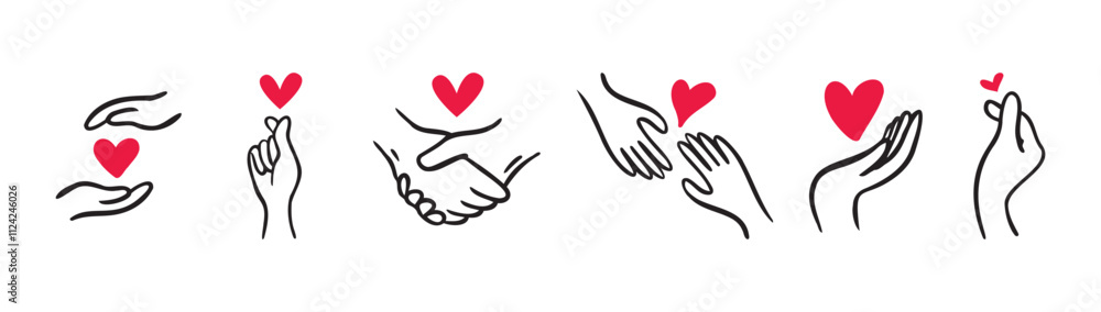 Hands Showing Love and Hearts. Doodle Hand Drawn cute icon Set. Valentine's day Hands Showing Love and Hearts. Doodle Hand Drawn cute icon Set. Valentine's day