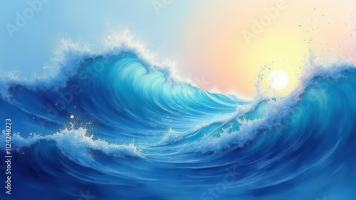 Retro blue vibes. Marine Blue and Sunlit Coral Waves,Develop a smooth, noise-free background that captures the ebb and flow of marine blue waves kissed by sunlit coral, in precise 4K UHD quality