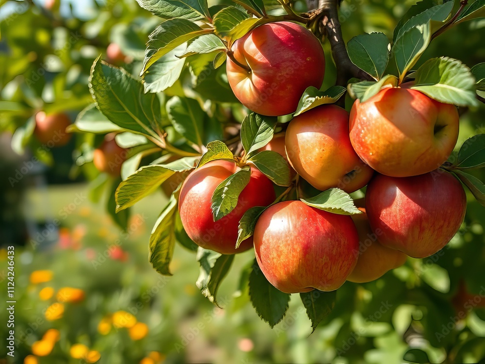 Ripe Apples on a Tree - Vibrant Garden Scene Ripe Apples on a Tree - Vibrant Garden Scene