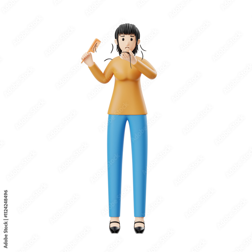 3D Character Mental Health Women Worried about Hair 3D Character Mental Health Women Worried about Hair