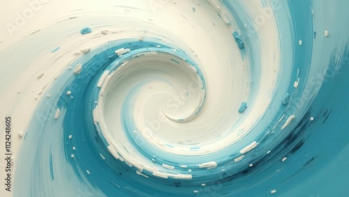 Swirling glitter effects. Flat ivory and celeste spiral path with luminous shards, rendered for perfect quality without any noise. 4K UHD quality