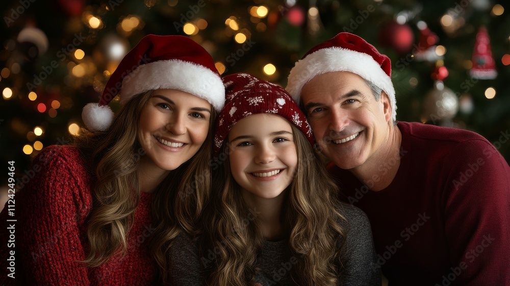 Family smiling Christmas tree background Family smiling Christmas tree background